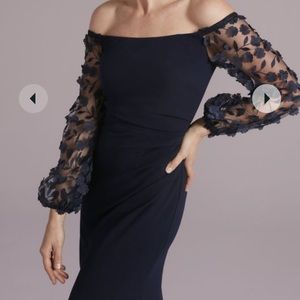 NWT! Navy Off The Shoulder Dress with 3D Floral Detail
